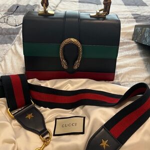Gucci Dionysus Bamboo Top Handle Bag Colorblock Leather Medium Black - Excellen